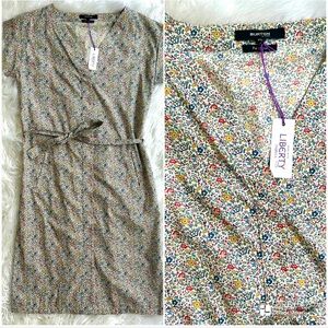 Burton Pink & Green Sheath Midi Dress V-Neck short sleeve cotton Dress Size 6-8